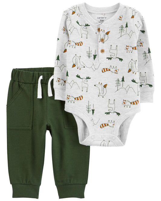 Conjunto de pantalón de cuerpo  térmico de 2 piezas para bebé