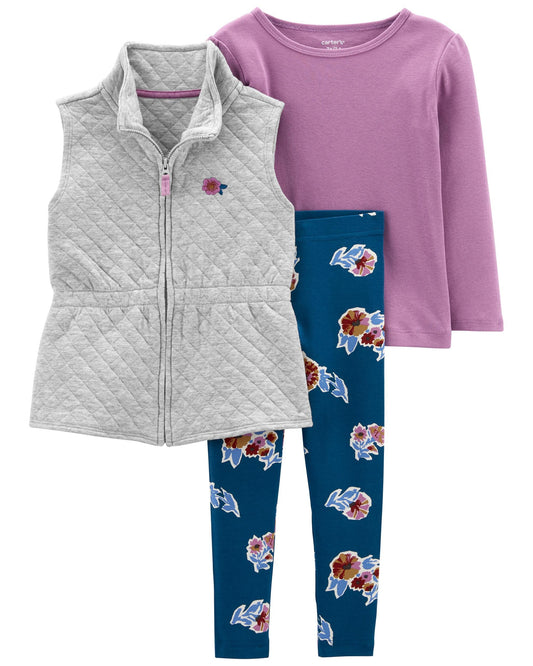 Conjunto de chaleco acolchado de 3 piezas para niñas pequeños