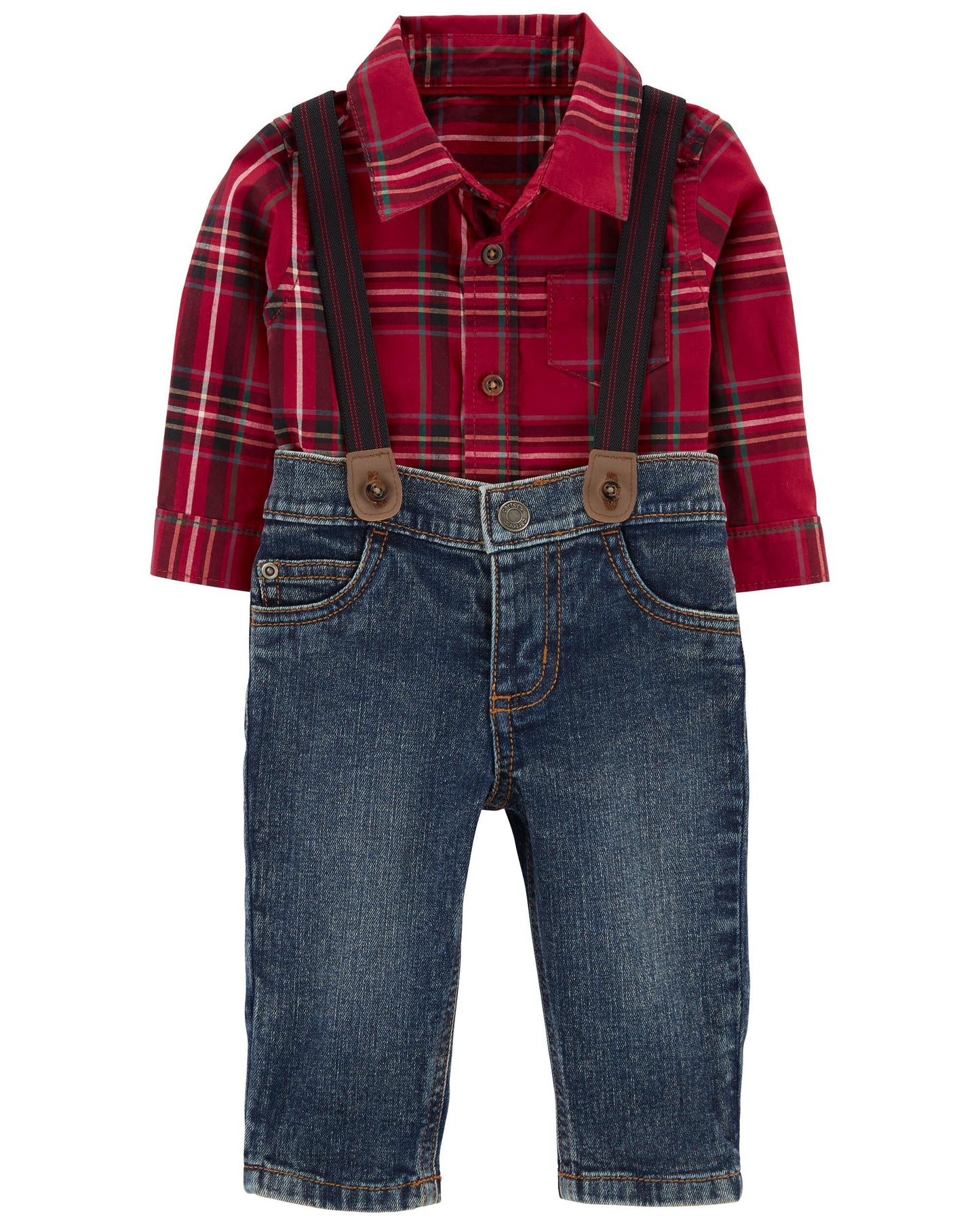 Conjunto de vestir a cuadros de 3 piezas para bebé