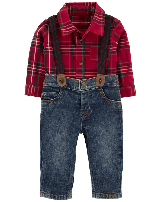 Conjunto de vestir a cuadros de 3 piezas para bebé