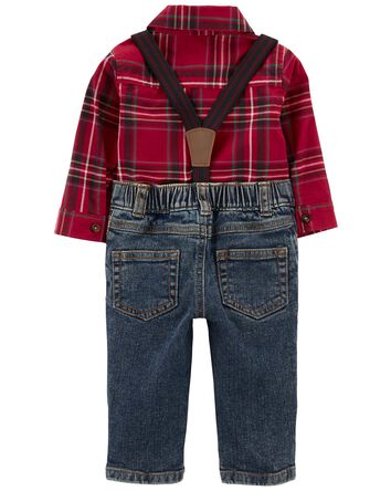 Conjunto de vestir a cuadros de 3 piezas para bebé