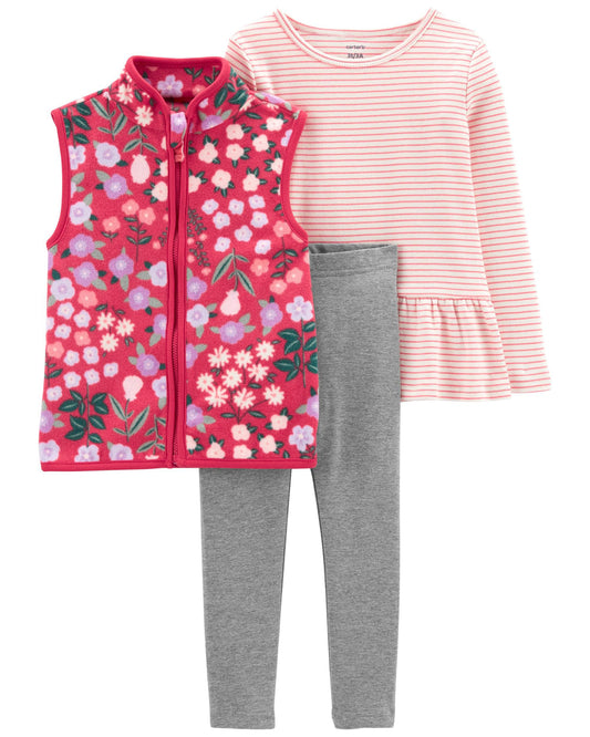 Conjunto de chaleco floral de 3 piezas para niñas pequeños