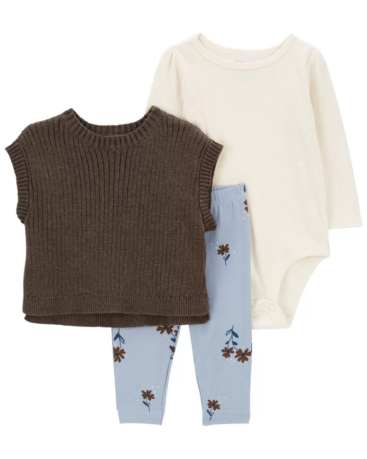 Conjunto de chaleco y pantalón floral de 3 piezas para bebé